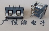 USB2.0短體,AF母座10.0MM前魚叉腳后90度插,直邊/卷邊接口