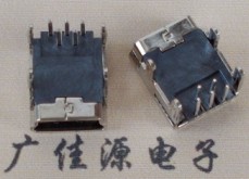 Mini USB母座5P|B型四腳插板|端子90度DIP式銅殼|小型迷你長腳5PIN