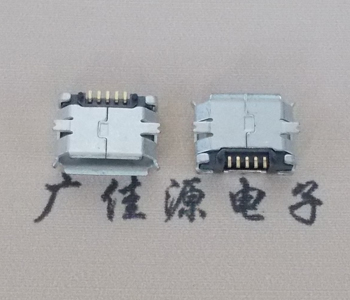 Micro USB 5PIN魚叉腳貼片|有柱帶焊盤霧錫接口翻邊