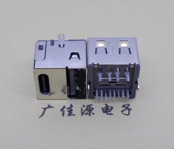 一體式type-c14p連接器與usb2.0母座疊加