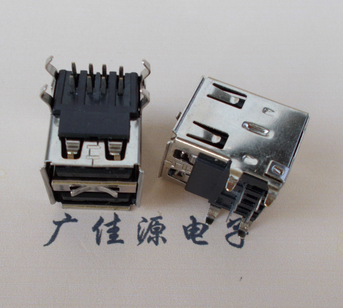USB雙層 A母90度雙彈片彎腳黑膠