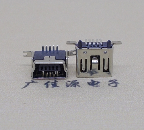 Mini USB接口短體立式帶柱端子SMT